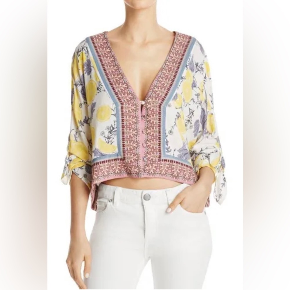 Boho Free People Catch Me If You Can Tie Sleeve Blouse